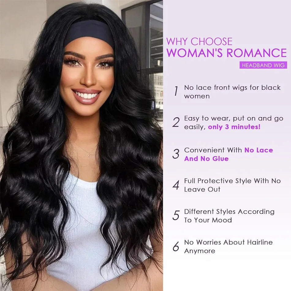 30 Inch Headband Wig Human Hair Body Wave Wig 250Density Virgin Human Hair Wigs For Black Women Brazilian Ready To Wear Wig