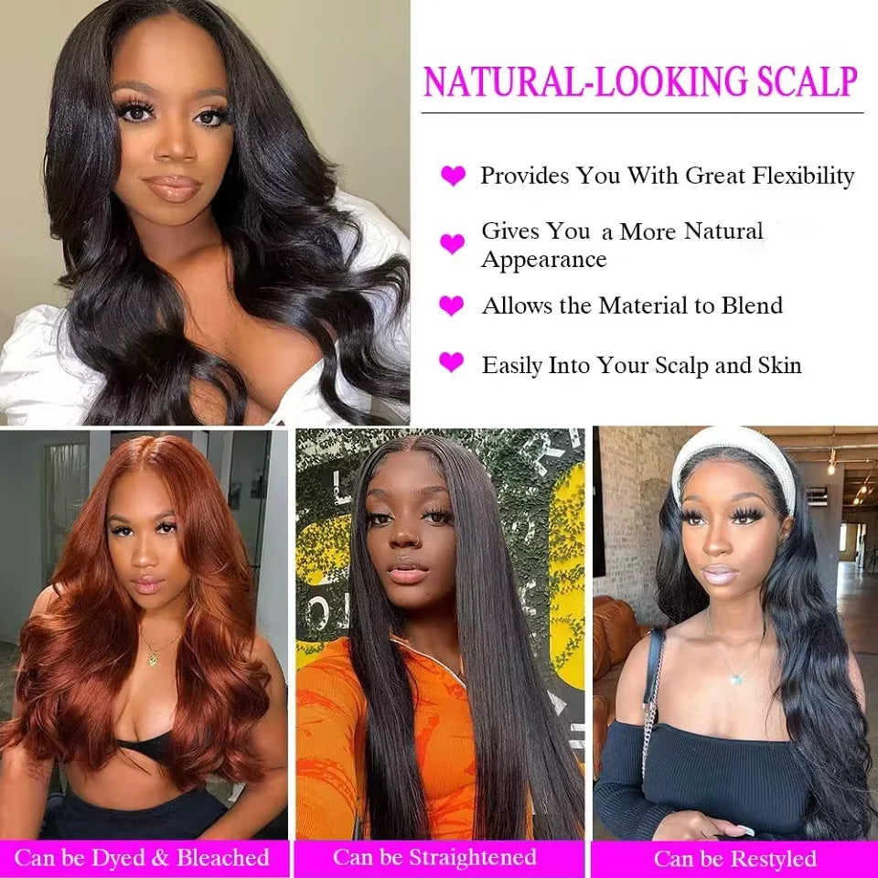 30-40 Inch 5x5 Glueless Human Hair Wig, 250 Density, 13x6 HD Transparent Lace Frontal, 13x4 Body Wave Lace Front Wig for Women