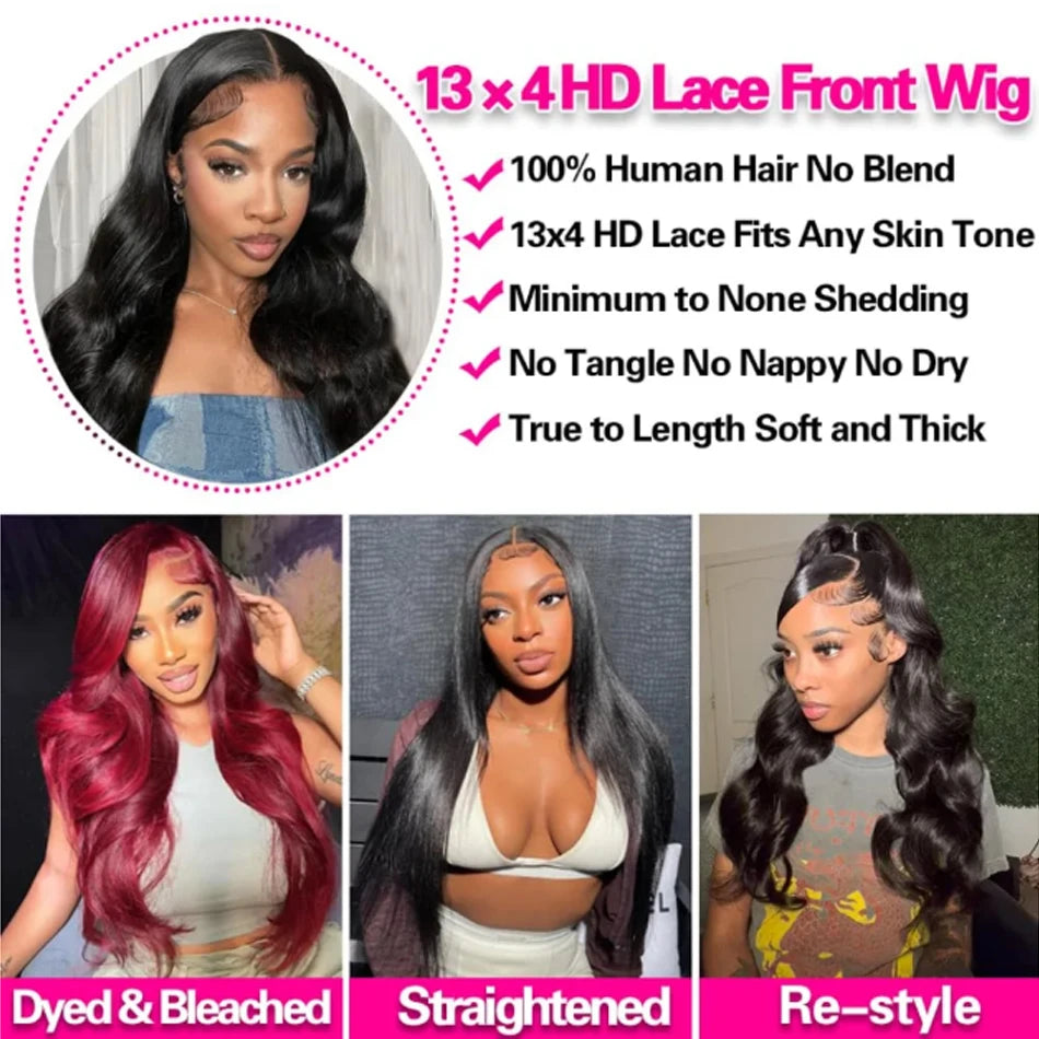 30-40 Inch 5x5 Glueless Human Hair Wig, 250 Density, 13x6 HD Transparent Lace Frontal, 13x4 Body Wave Lace Front Wig for Women