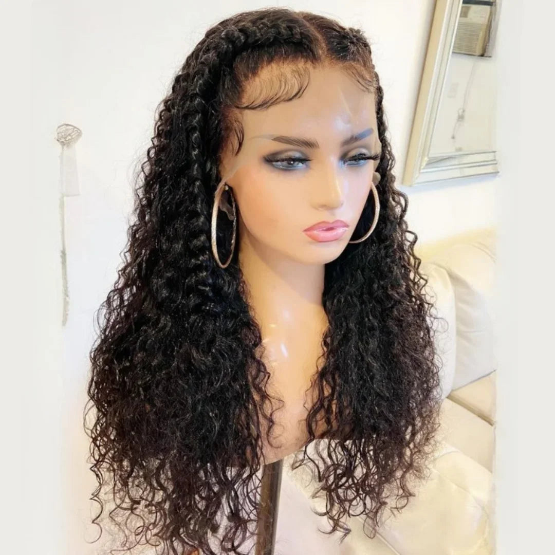 Long 26Inch 180Density Soft Natural Black Kinky curly Preplucked Glueless Synthetic 13x4 Lace Front Wig Baby Hair Daily use