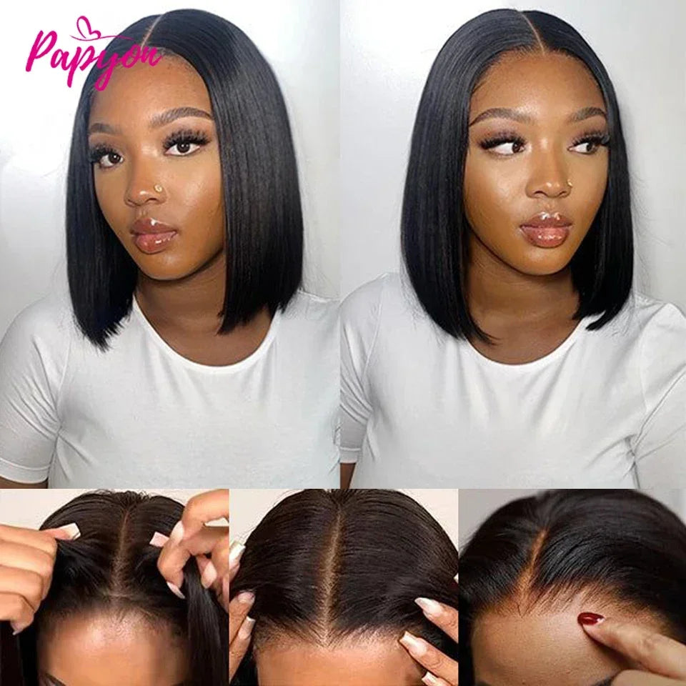 Short Bob Wigs Straight Glueless Wig Ready To Wear Human Hair Wigs Pre Cut 4x4 Elastic Drawstring Upgraded No Glue Lace Air Wig