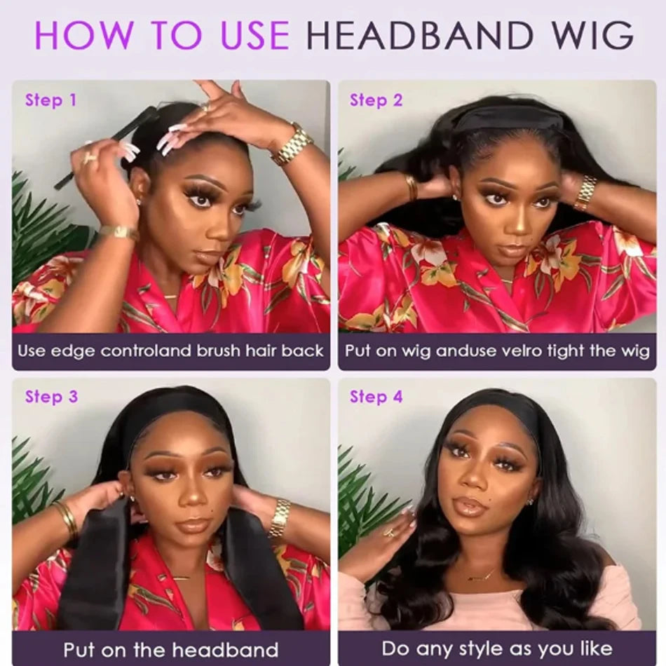 30 Inch Headband Wig Human Hair Body Wave Wig 250Density Virgin Human Hair Wigs For Black Women Brazilian Ready To Wear Wig