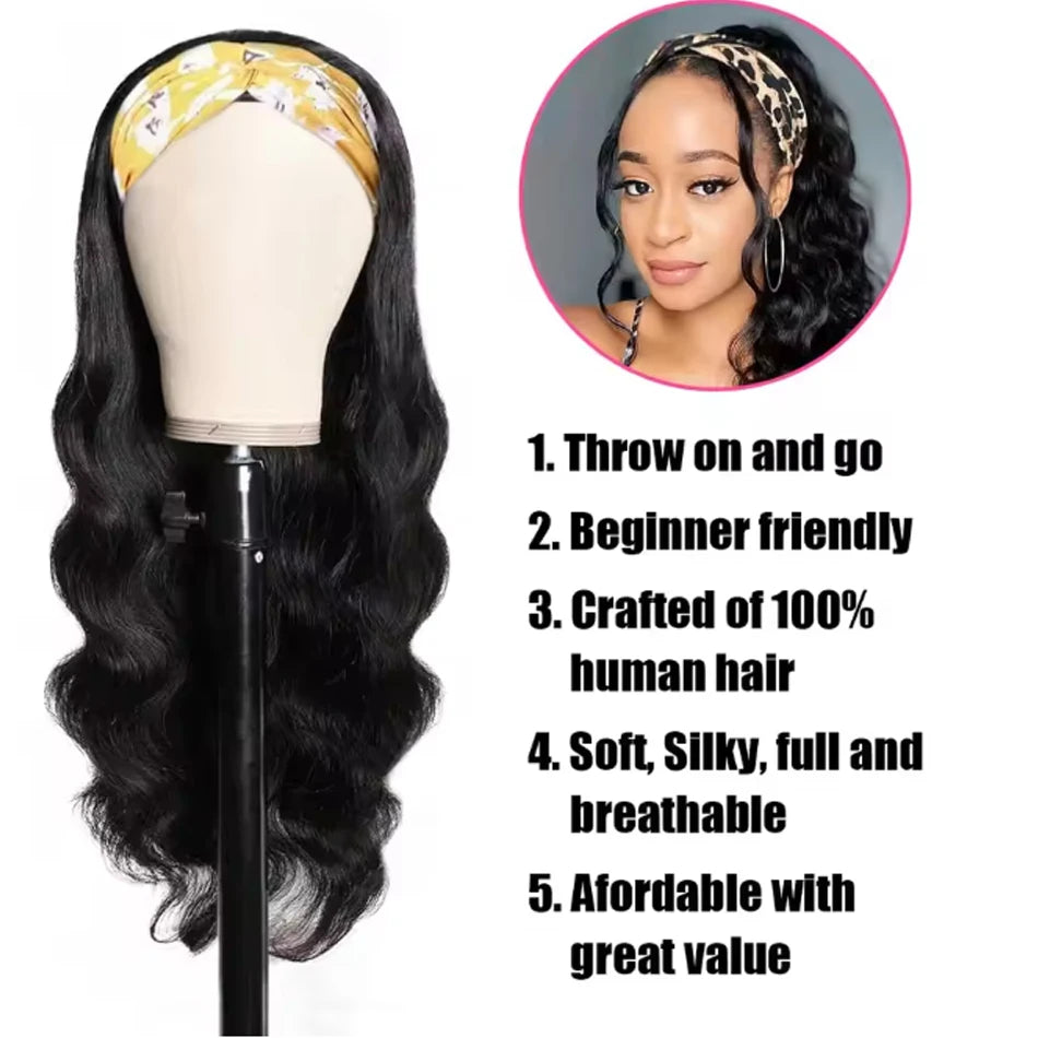 30 Inch Headband Wig Human Hair Body Wave Wig 250Density Virgin Human Hair Wigs For Black Women Brazilian Ready To Wear Wig
