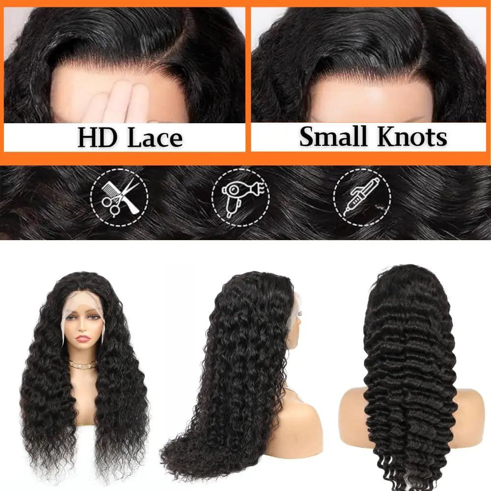 13x6 Lace Front Wigs Human Hair 200 Density Pre Plucked Deep wave 13x4 HD Lace Frontal Wigs Human Hair with Baby Hair for Women