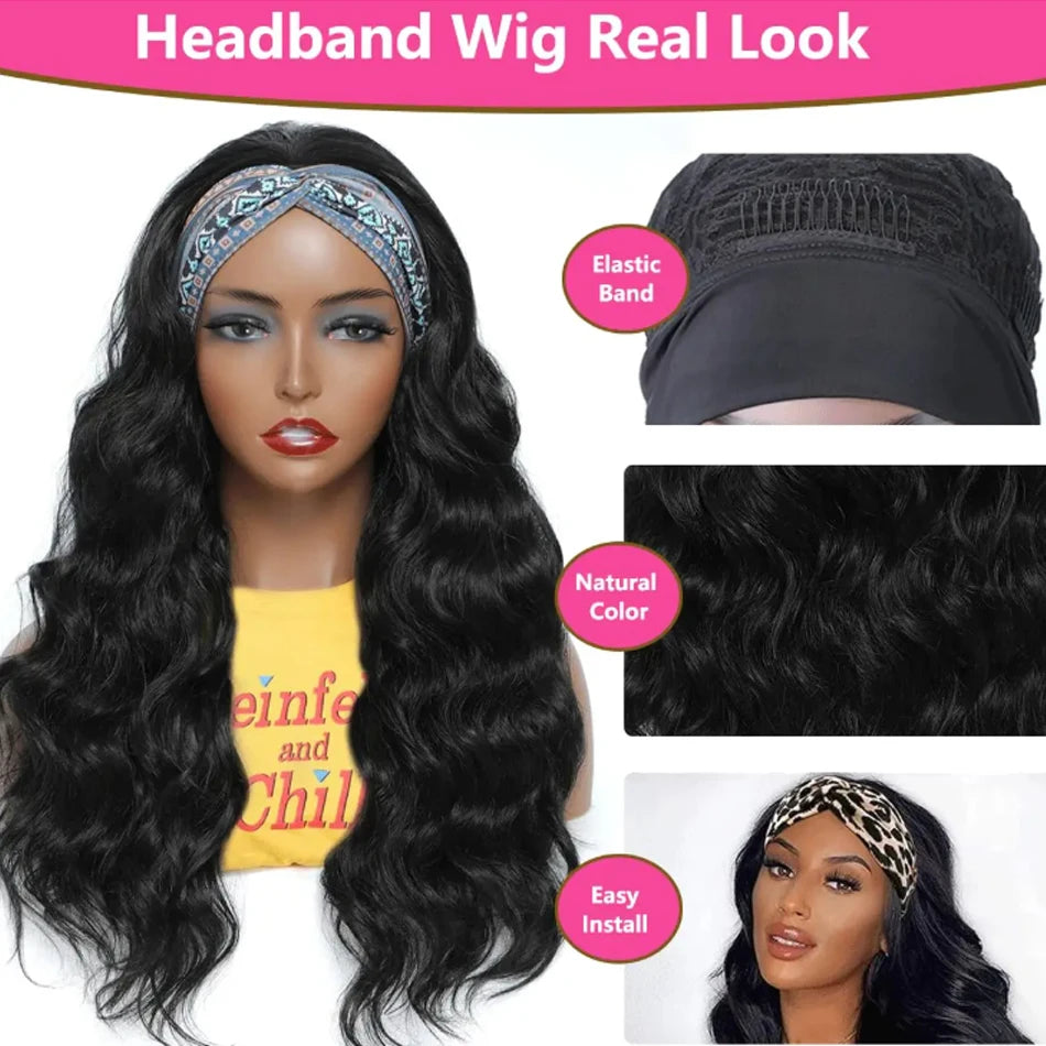 30 Inch Headband Wig Human Hair Body Wave Wig 250Density Virgin Human Hair Wigs For Black Women Brazilian Ready To Wear Wig