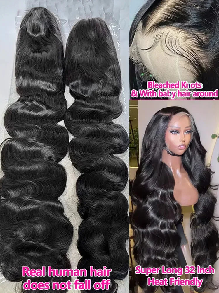30 40 Inch 5x5 Glueless 250 Density 13x6 HD Transparent Lace Frontal Wig Human Hair 13x4 Body Wave Lace Front Wigs For Women