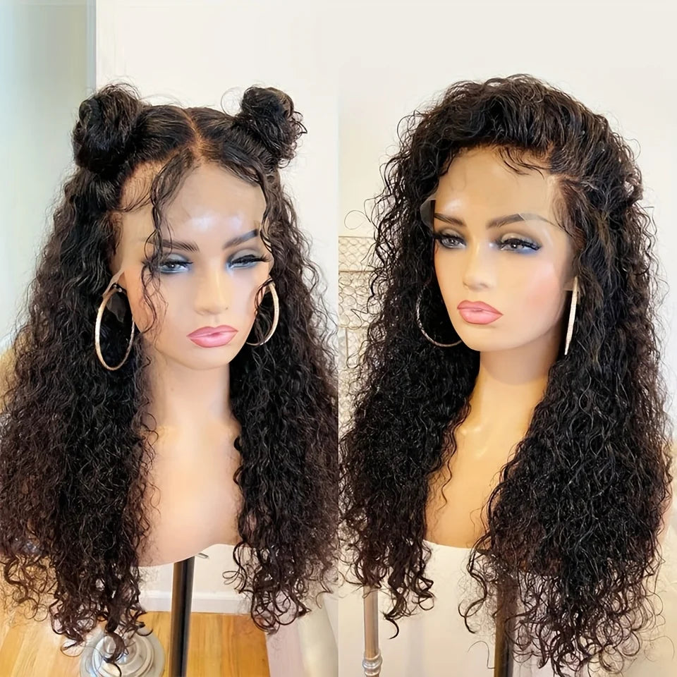 Long 26Inch 180Density Soft Natural Black Kinky curly Preplucked Glueless Synthetic 13x4 Lace Front Wig Baby Hair Daily use