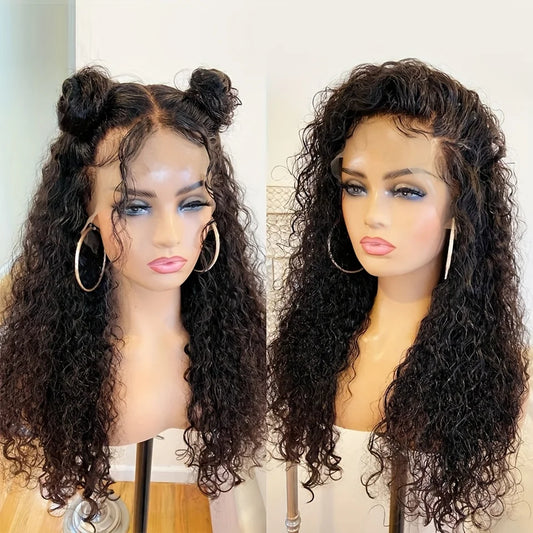 Long 26Inch 180Density Soft Natural Black Kinky curly Preplucked Glueless Synthetic 13x4 Lace Front Wig Baby Hair Daily use