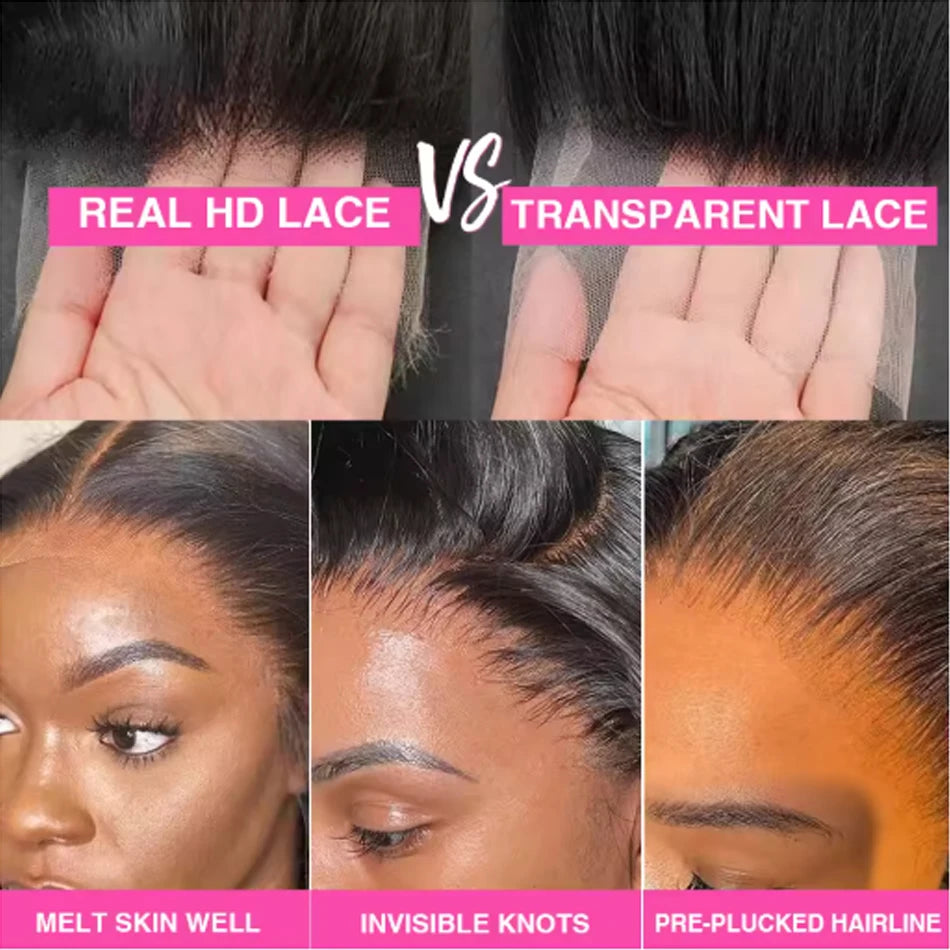 30-40 Inch 5x5 Glueless Human Hair Wig, 250 Density, 13x6 HD Transparent Lace Frontal, 13x4 Body Wave Lace Front Wig for Women