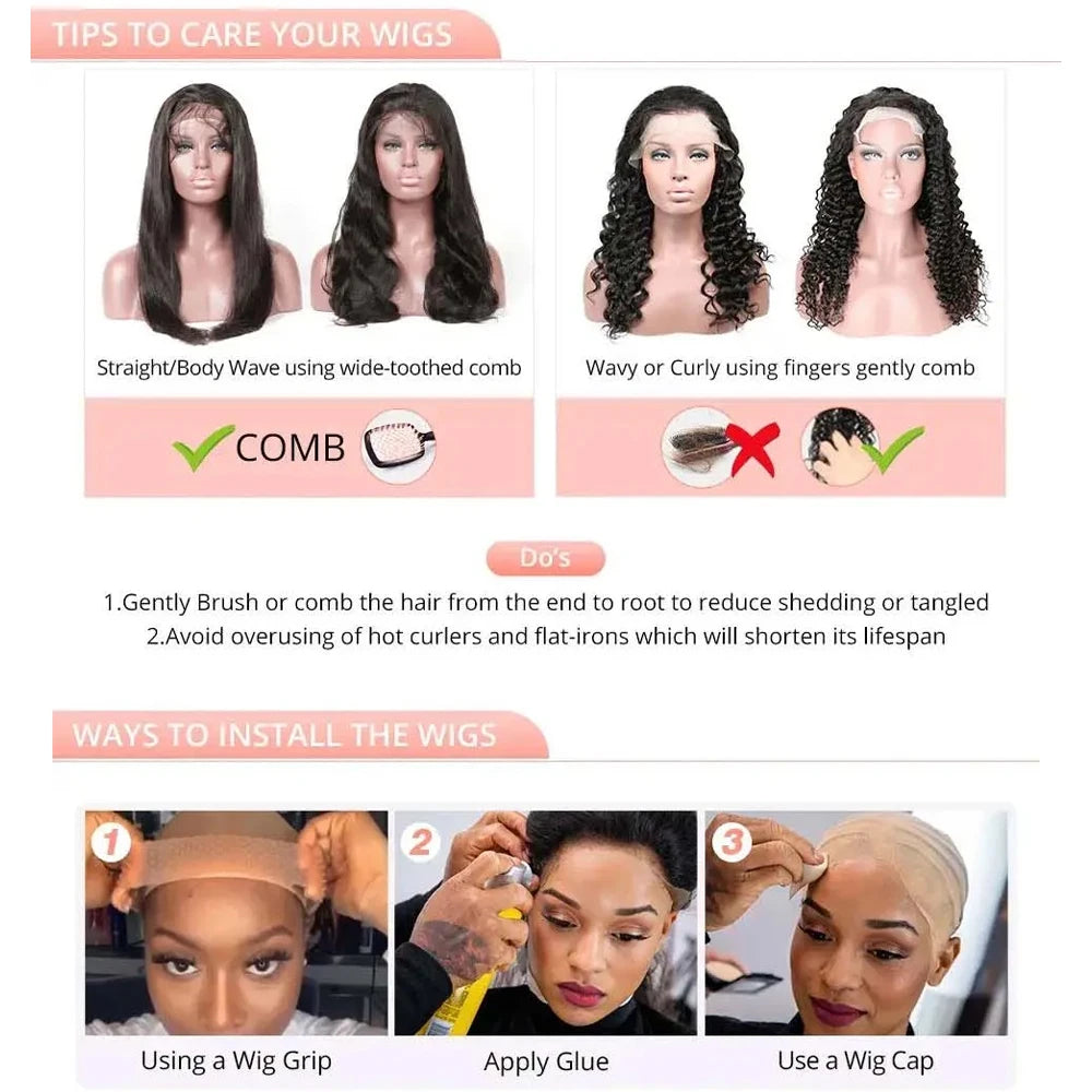 13x6 Lace Front Wigs Human Hair 200 Density Pre Plucked Deep wave 13x4 HD Lace Frontal Wigs Human Hair with Baby Hair for Women