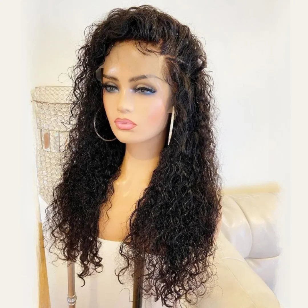 Long 26Inch 180Density Soft Natural Black Kinky curly Preplucked Glueless Synthetic 13x4 Lace Front Wig Baby Hair Daily use
