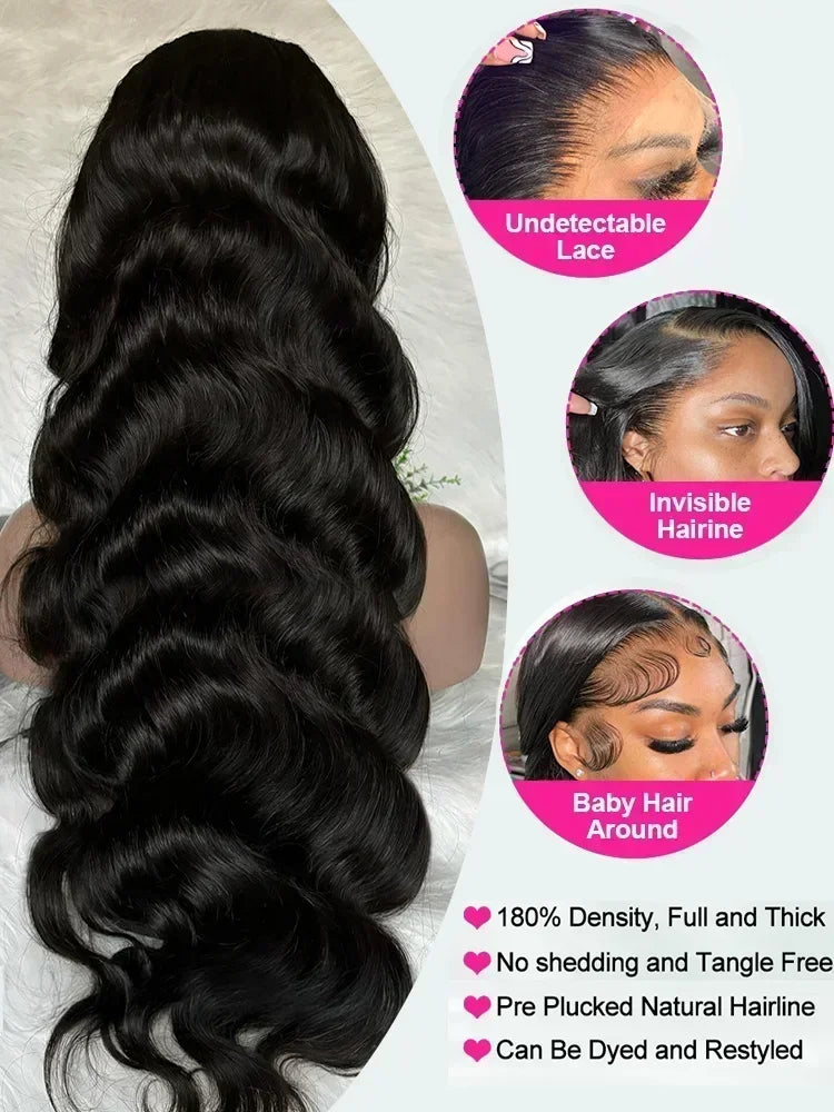 30 40 Inch 5x5 Glueless 250 Density 13x6 HD Transparent Lace Frontal Wig Human Hair 13x4 Body Wave Lace Front Wigs For Women