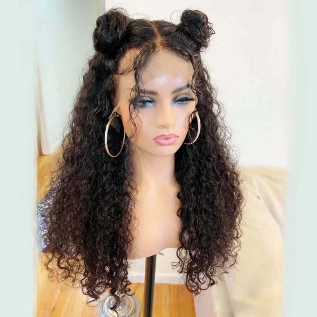 Long 26Inch 180Density Soft Natural Black Kinky curly Preplucked Glueless Synthetic 13x4 Lace Front Wig Baby Hair Daily use