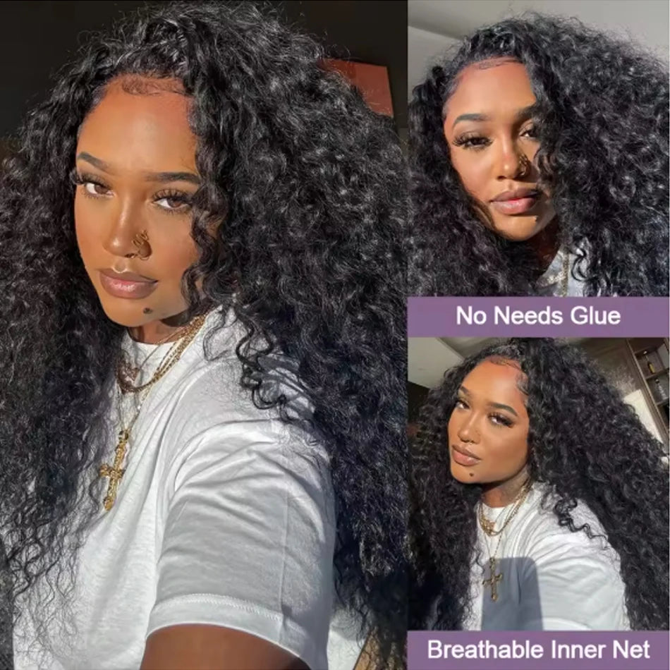 Half Head Wig Wear and Go Drawstring Flip Over Glueless Curly Human Hair Kinky Curly Raw Hair Wig Deep Curls Water Wave Half Wig